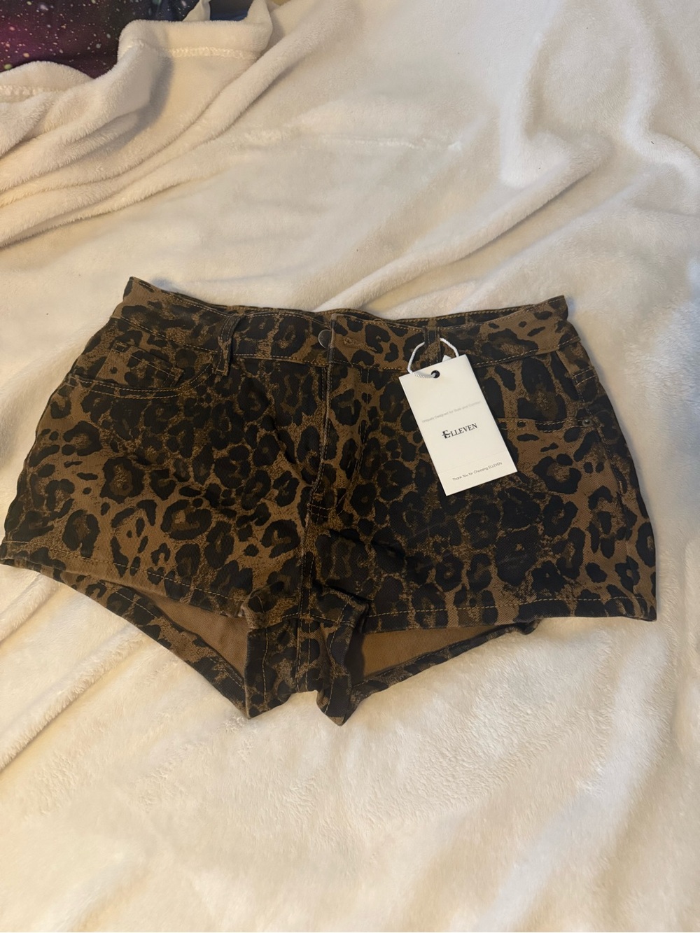 Leopard Print Brown Women's Denim Shorts by Eleven